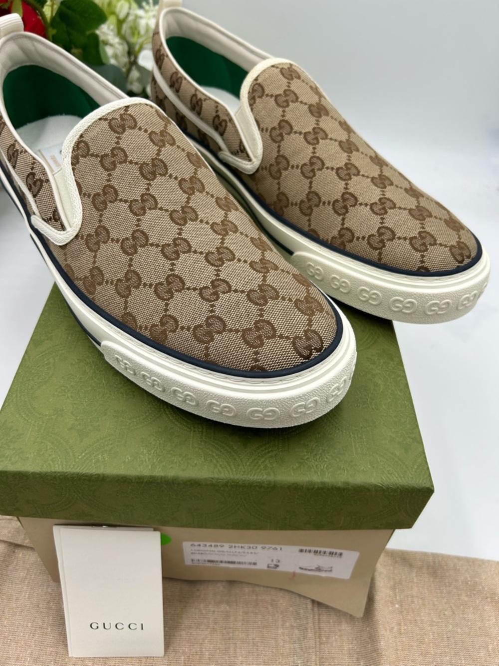 Men's Gucci tennis 1977 slip on sneakers GG canvas size 13 made in Italy - Picture 10 of 10